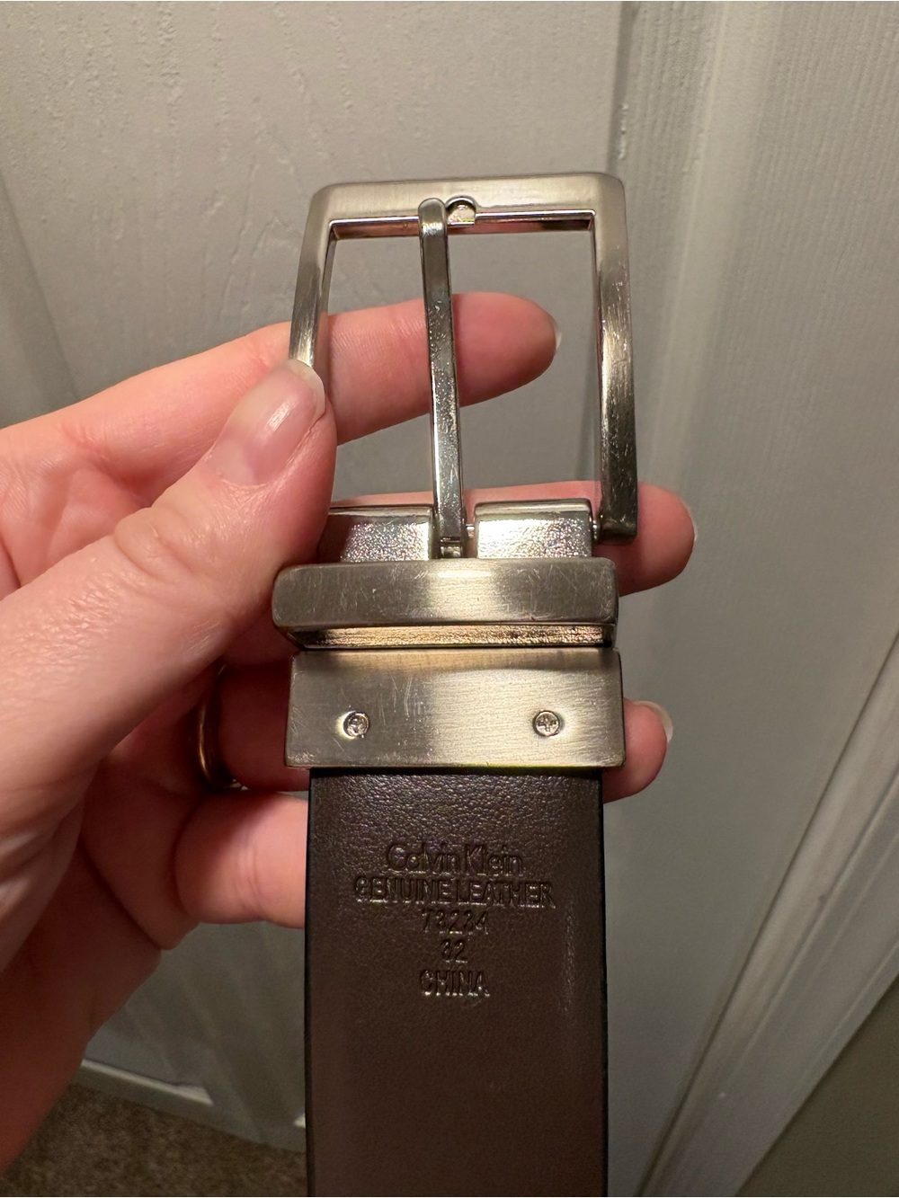 Calvin Klein Dark Brown Leather Belt with Silver Buckle